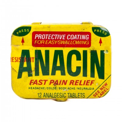 Pudełko metalowe po tabletkach Anacin, USA. l. 60 XX w.
